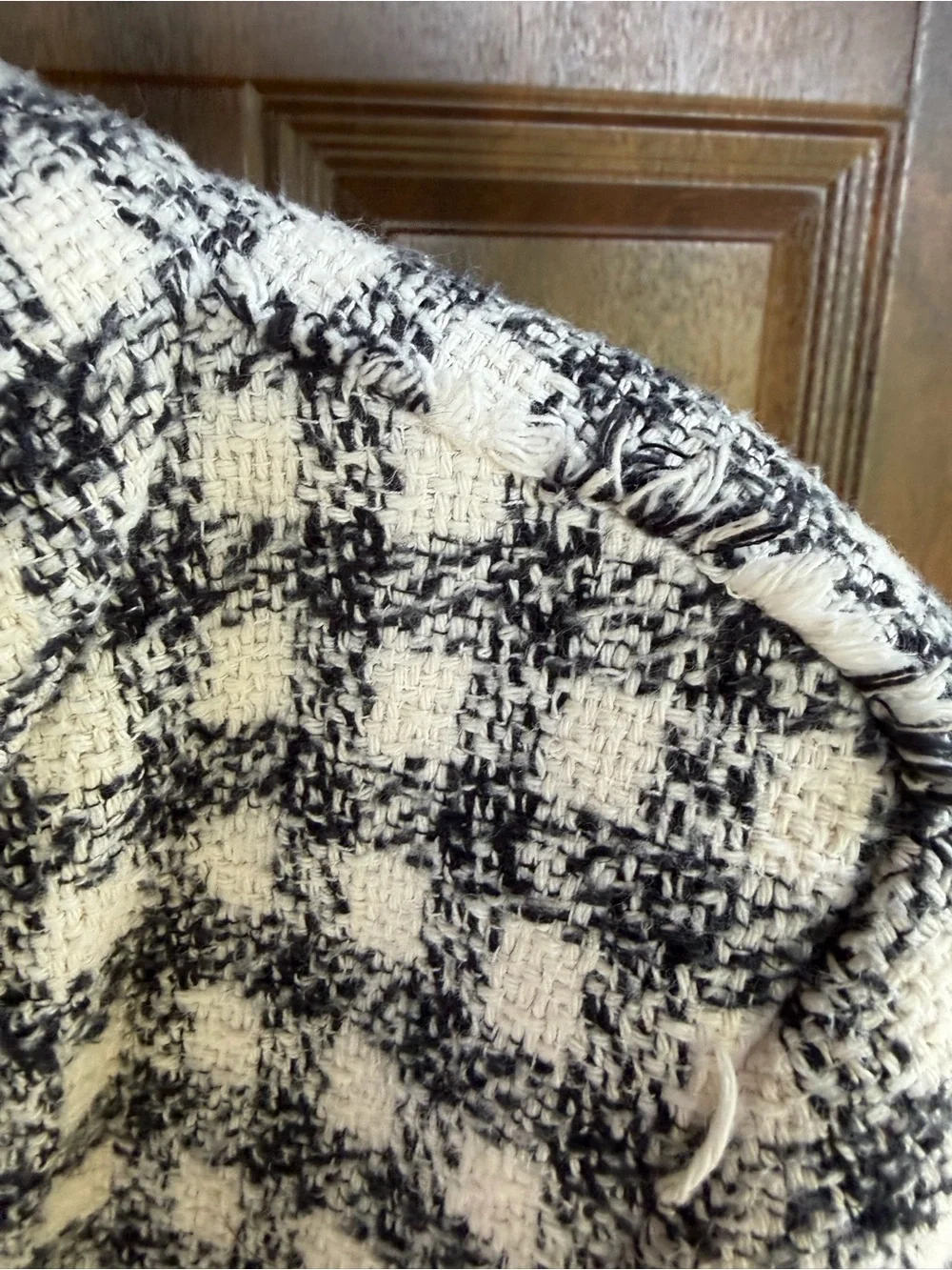 Zara Black and White Check Tweed Business Stylish Moto Blazer